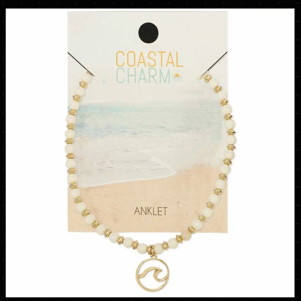 Zad - Coastal Charm Wave White Bead Anklet